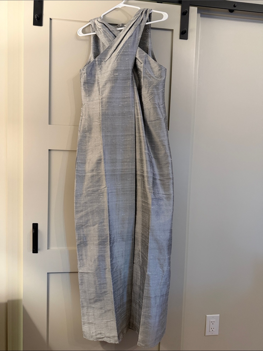 Julia Amory Silver Sleeveless Cross-Back Maxi Dress